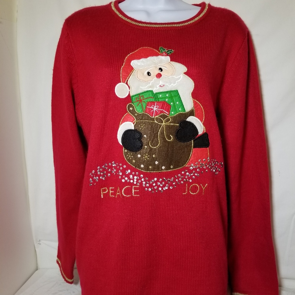 Ugly Christmas Santa Sweater Peace & Joy Size L